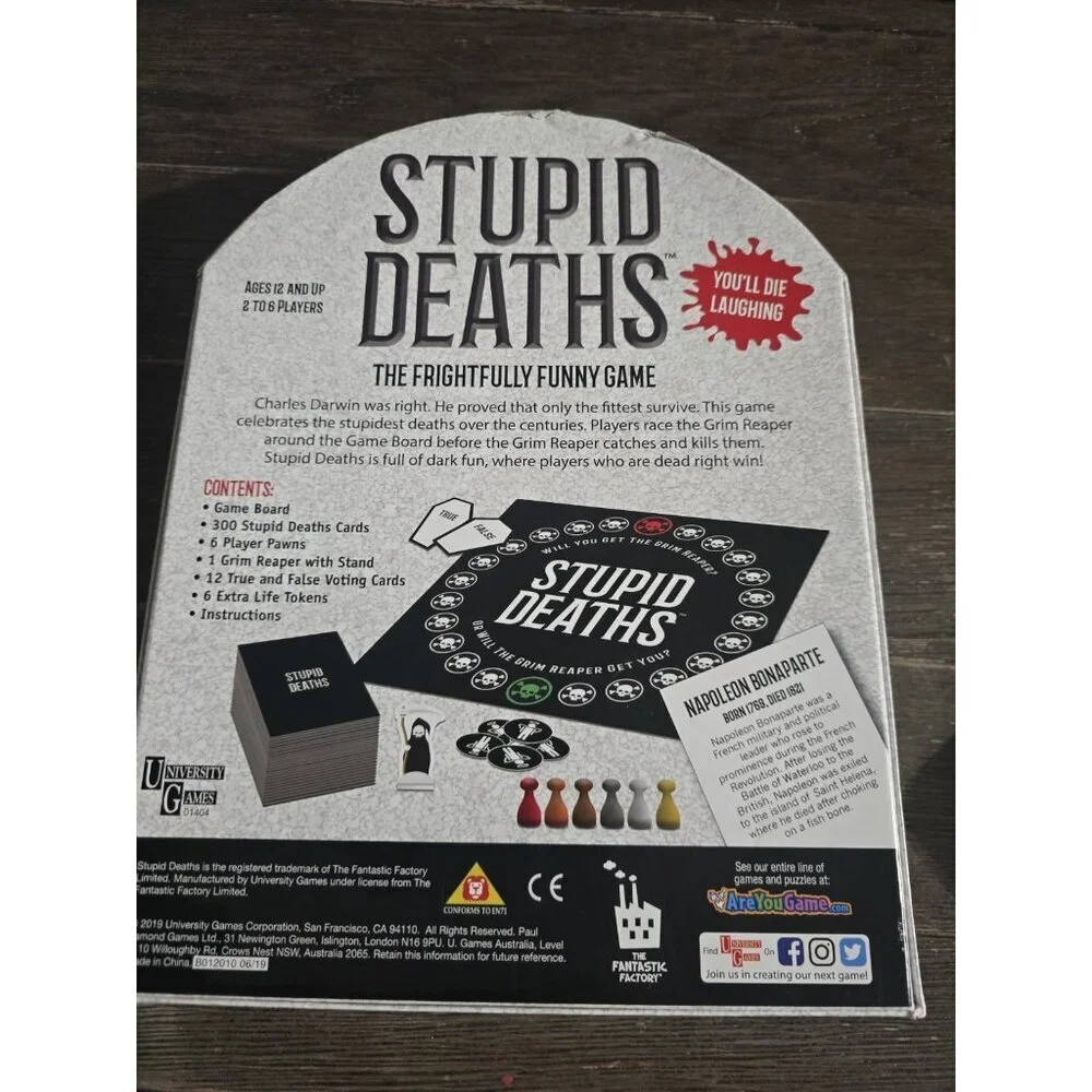 Stupid Deaths Board/Card Game (University Games, 2019) Complete NWOT